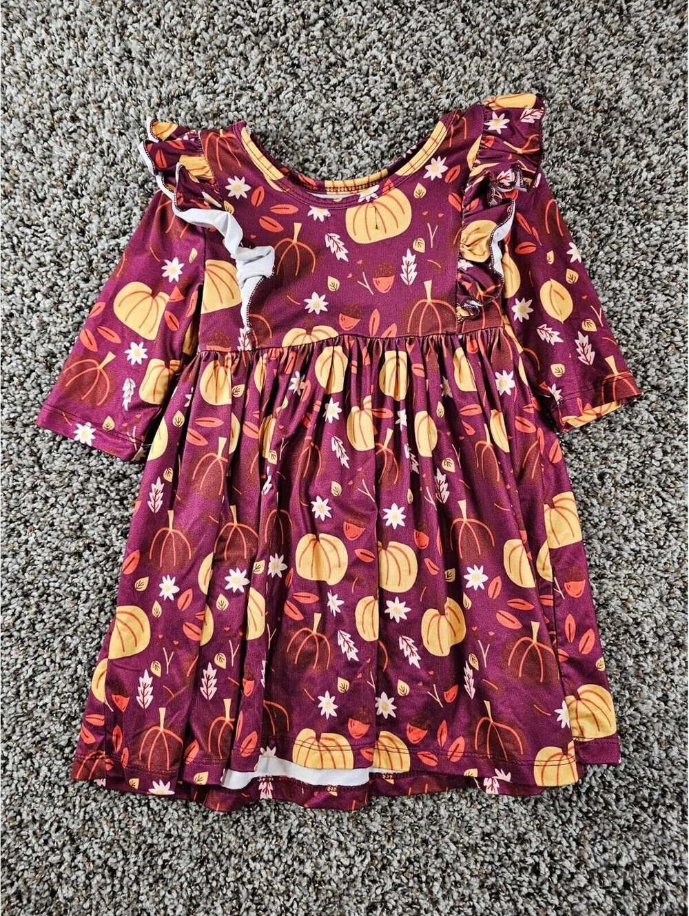 Mila & Rose Sz 3T Pumpkin Patch 3/4 Sleeve Ruffle Twirl Dress floral Pumpkin